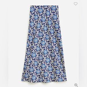 NWOT, J Crew Gwyneth Satin Slip Skirt in Blue Floral Luster Charmeuse, Size XL